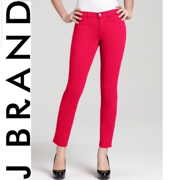J Brand Jeans 811 Mid-Rise Skinny Red Hot Pink Color Skinny Jeans Pants Size 24 - Picture 1 of 8
